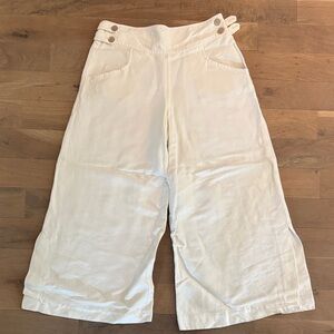 Elevenses Cream Button-Detail Wide Leg Cropped Salior Pants